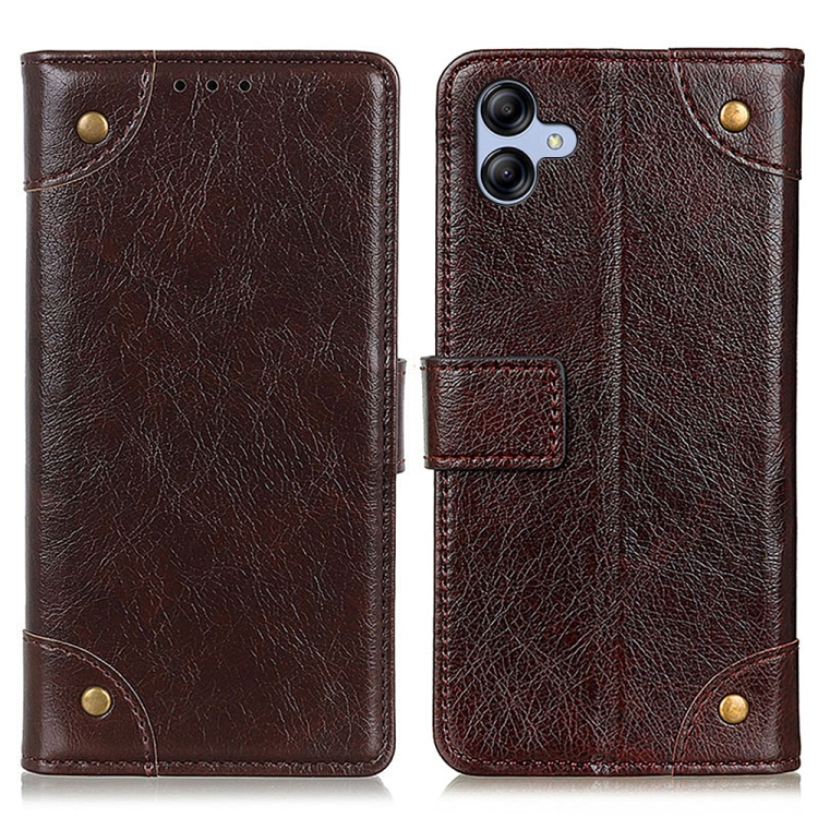 

For Samsung Galaxy A05 4G Copper Buckle Nappa Texture Leather Phone Case(Coffee)