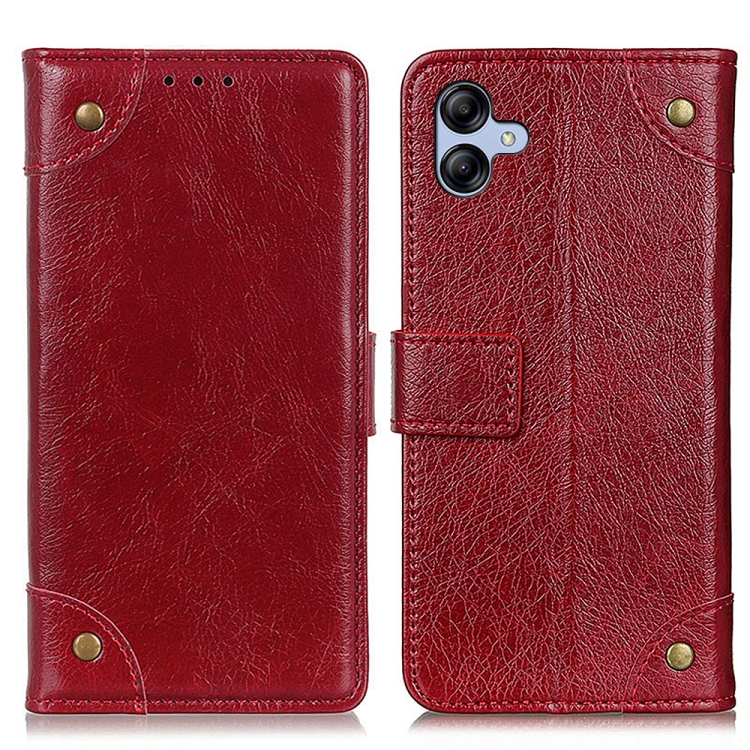 

For Samsung Galaxy A05 4G Copper Buckle Nappa Texture Leather Phone Case(Wine Red)