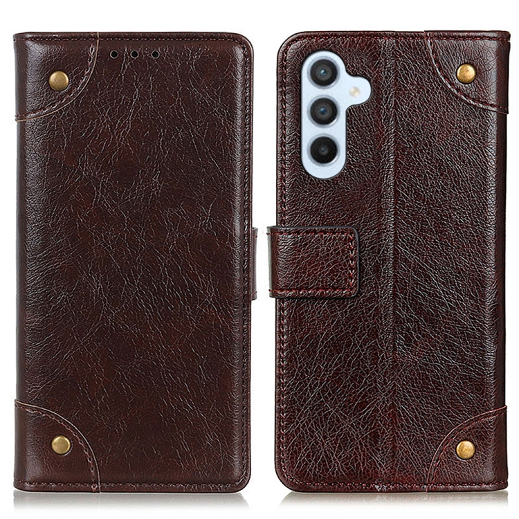 

For Samsung Galaxy A05s 4G Copper Buckle Nappa Texture Leather Phone Case(Coffee)