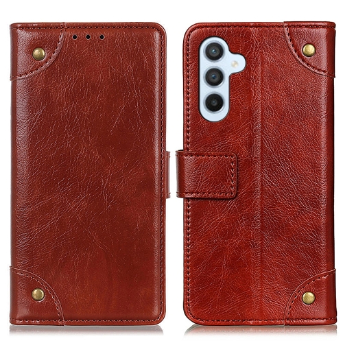 

For Samsung Galaxy S24+ Copper Buckle Nappa Texture Leather Phone Case(Brown)