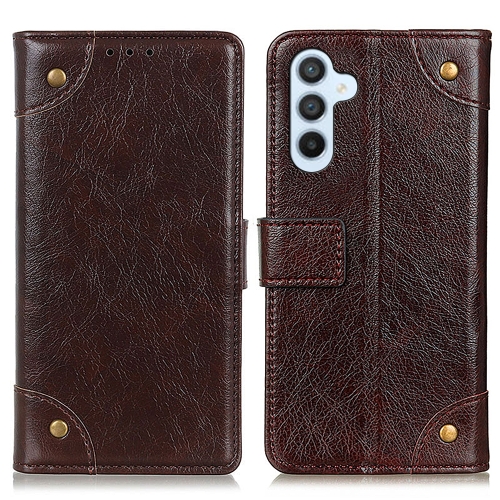 

For Samsung Galaxy S24+ Copper Buckle Nappa Texture Leather Phone Case(Coffee)