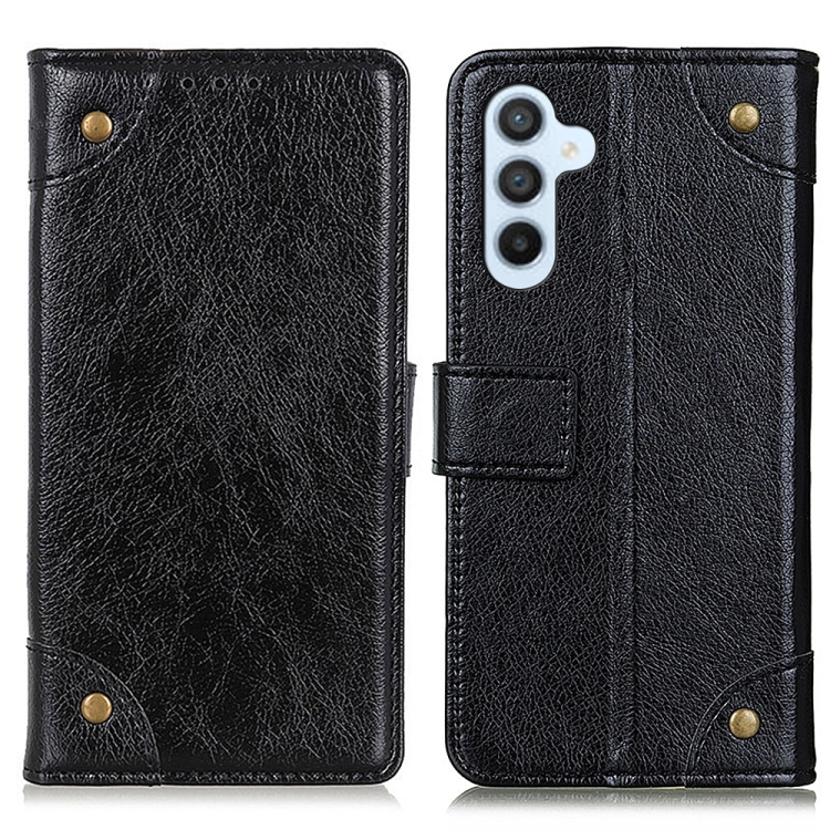 

For Samsung Galaxy S24+ Copper Buckle Nappa Texture Leather Phone Case(Black)