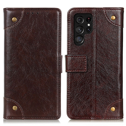 

For Samsung Galaxy S24 Ultra Copper Buckle Nappa Texture Leather Phone Case(Coffee)