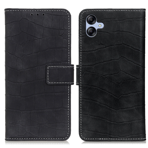 For Samsung Galaxy A05 4G Magnetic Crocodile Texture Leather Phone Case(Black) new luxury business belt men s leather plaid belt crocodile personalized lion buckle pure cowhide belt
