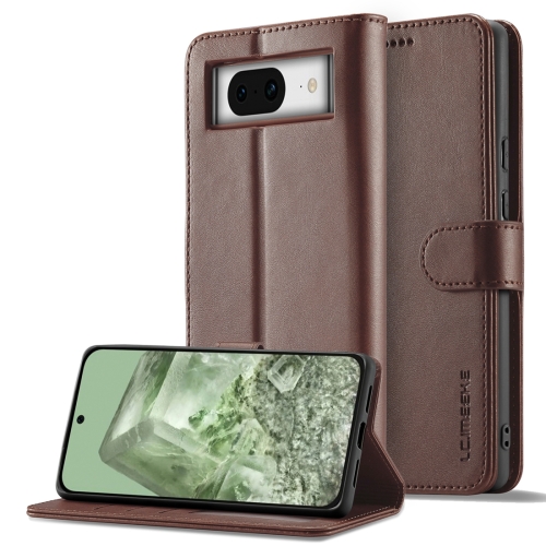 

For Google Pixel 8a LC.IMEEKE Calf Texture Flip Leather Phone Case(Brown)