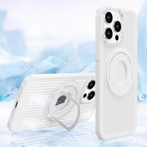 

For iPhone 14 Pro Cooling MagSafe Magnetic Ring Holder Phone Case(White)