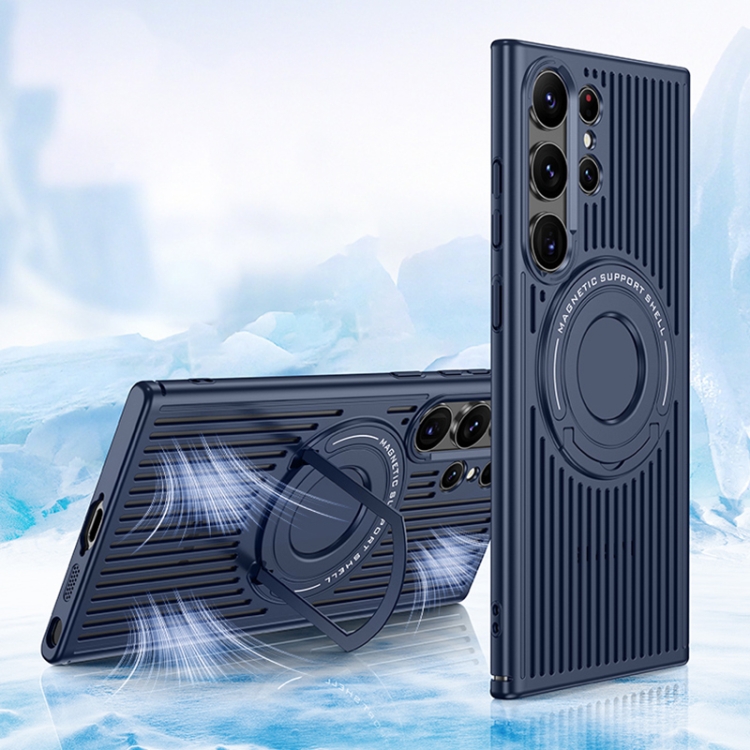 

For Samsung Galaxy S23 Ultra 5G Cooling MagSafe Magnetic Ring Holder Phone Case(Blue)