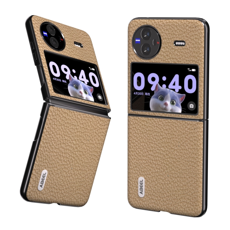 

For vivo X Flip ABEEL Genuine Leather Litchi Texture Phone Case(Grey)