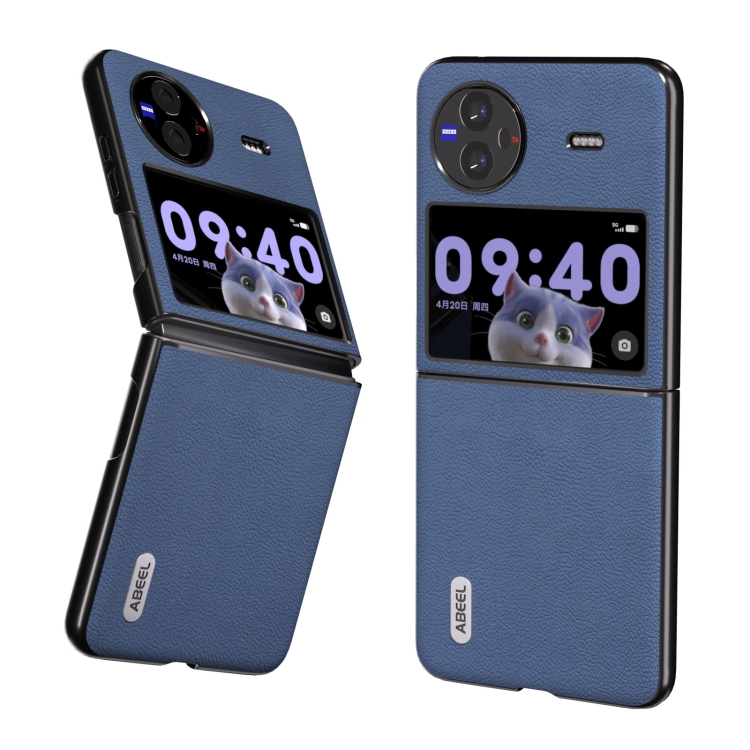 

For vivo X Flip ABEEL Genuine Leather + PC Litchi Texture Phone Case(Blue)