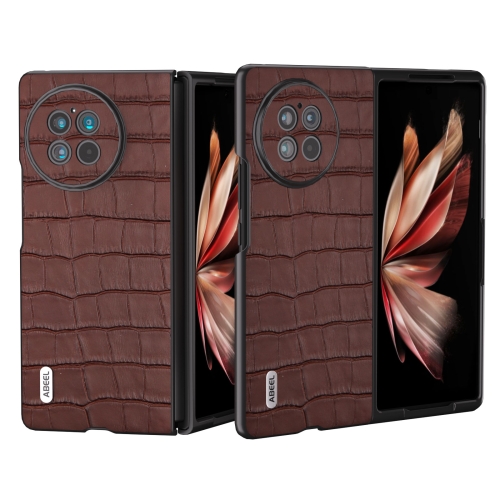 

For vivo X Fold2 ABEEL Crocodile Texture Genuine Leather Phone Case(Brown)