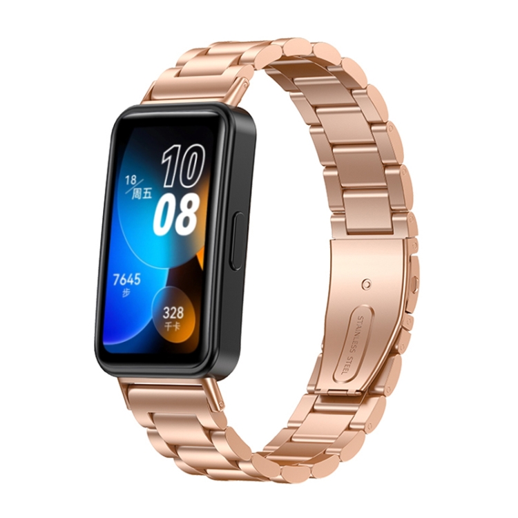 

For Huawei Band 8 16mm Three Strains Metal Replacement Watch Band(Rose Gold)