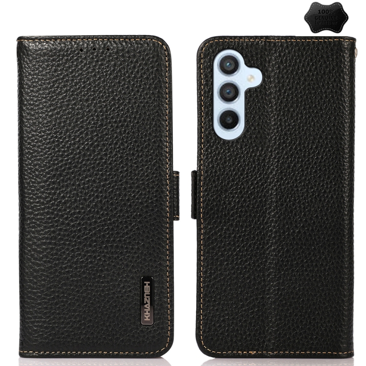 

For Samsung Galaxy M54 5G KHAZNEH Side-Magnetic Litchi Genuine Leather RFID Phone Case(Black)