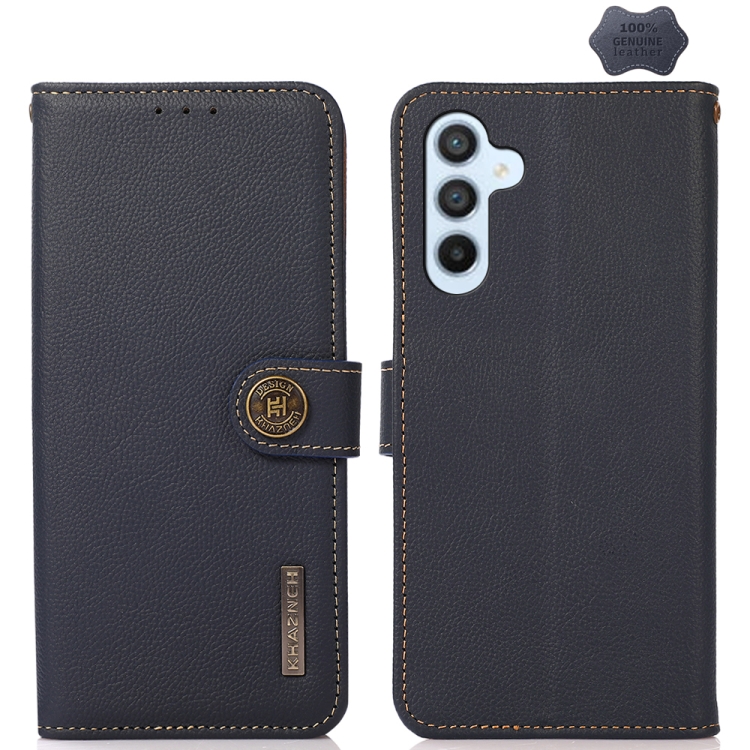 

For Samsung Galaxy M54 5G KHAZNEH Custer Genuine Leather RFID Phone Case(Blue)