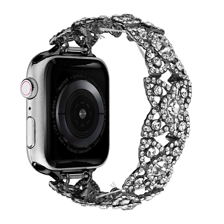 

4-Petal Diamond Metal Watch Band For Apple Watch Ultra 49mm(Black)