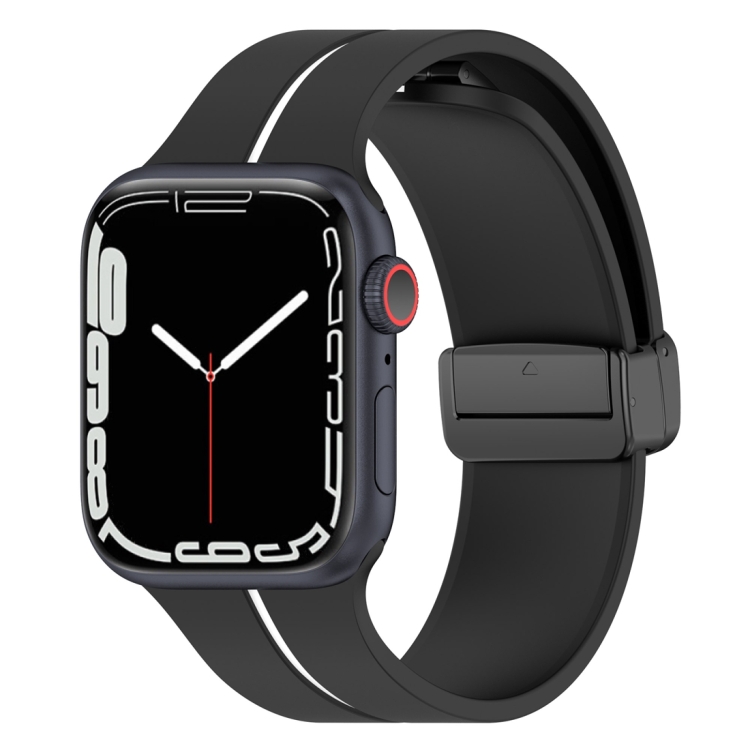 

Two Color Folding Buckle Silicone Watch Band For Apple Watch Ultra 49mm(Black+White)