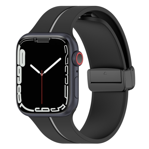 

Two Color Folding Buckle Silicone Watch Band For Apple Watch 8 45mm(Black+Grey)