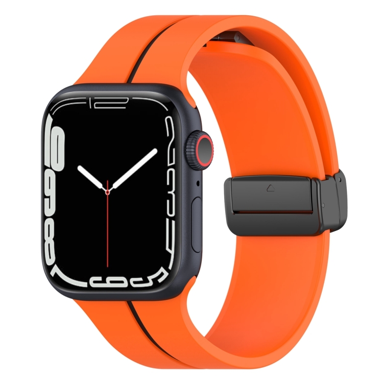 

Two Color Folding Buckle Silicone Watch Band For Apple Watch SE 2022 44mm(Orange+Black)