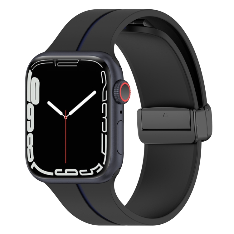 

Two Color Folding Buckle Silicone Watch Band For Apple Watch SE 44mm(Black+Blue)