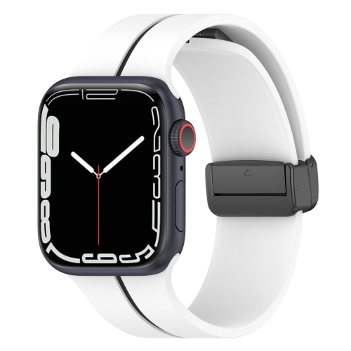 

Two Color Folding Buckle Silicone Watch Band For Apple Watch 6 44mm(White+Black)