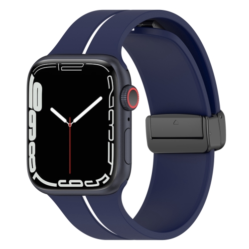 

Two Color Folding Buckle Silicone Watch Band For Apple Watch 38mm(Midnight Blue+White)