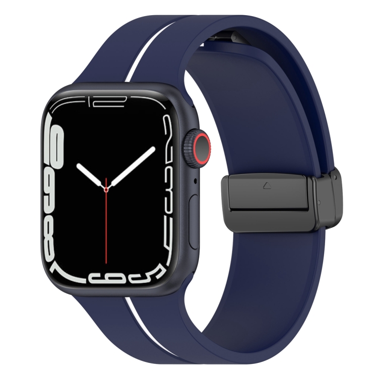 

Two Color Folding Buckle Silicone Watch Band For Apple Watch 42mm(Midnight Blue+White)