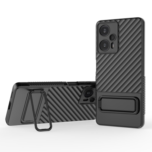 

For Xiaomi Poco F5 Wavy Texture TPU Phone Case with Lens Film(Black)