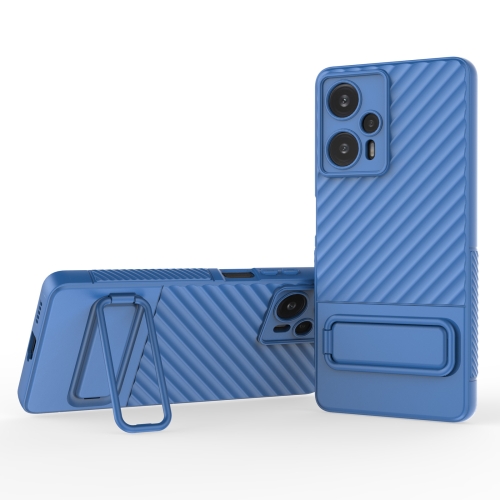 

For Xiaomi Poco F5 Wavy Texture TPU Phone Case with Lens Film(Blue)