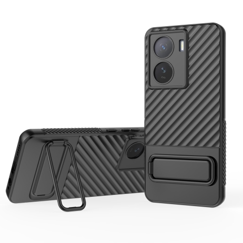 

For vivo iQOO Z7 5G Wavy Texture TPU Phone Case with Lens Film(Black)