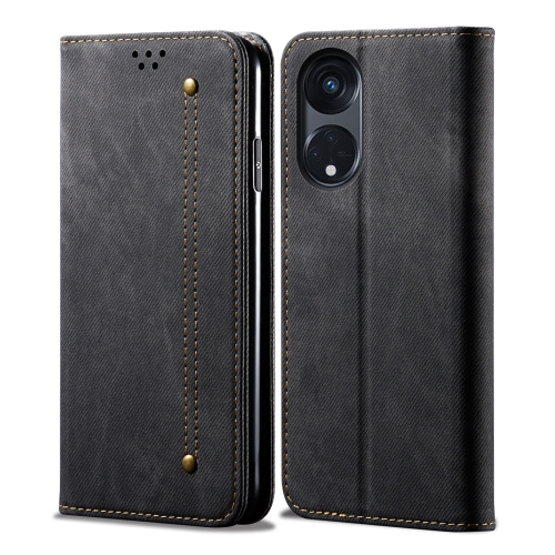 

For OPPO A98 5G Denim Texture Casual Style Horizontal Flip Leather Case(Black)