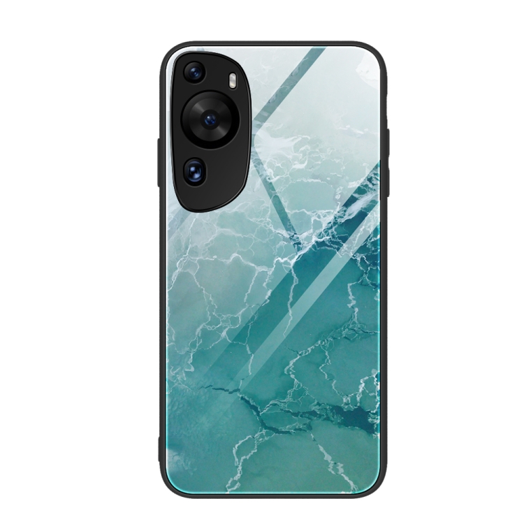 

For Huawei P60 Art Marble Pattern Glass Protective Phone Case(Green Ocean)