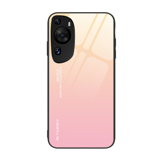 

For Huawei P60 Art Gradient Color Glass Phone Case(Yellow Pink)