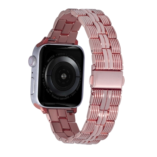 3 Beads Stripe Metal Watch Band For Apple Watch Series 10 42mm Rose Pink