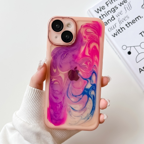 For iPhone 14 Oil Painting Electroplating TPU Phone Case(Pink) hot newest design women waist belt lovely women s big ring decorated belts female fashion gold pin buckle solid pu leather strap