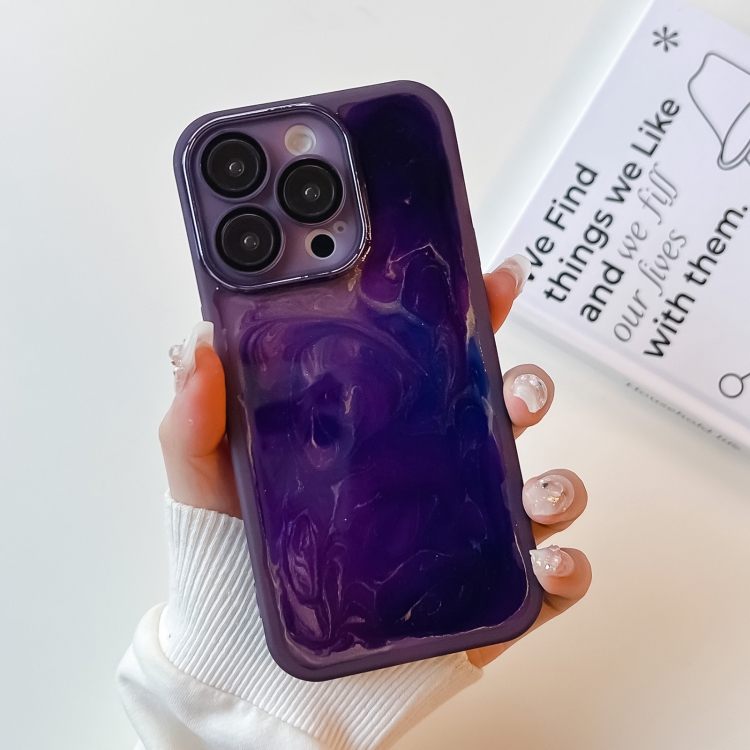 

For iPhone 14 Pro Oil Painting Electroplating TPU Phone Case(Purple)