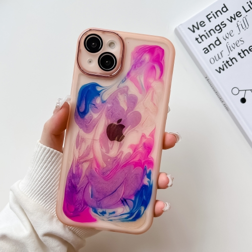 For iPhone 14 Plus Oil Painting Electroplating TPU Phone Case(Pink) for iphone 15 pro max astronaut pattern pc phone case green space panda