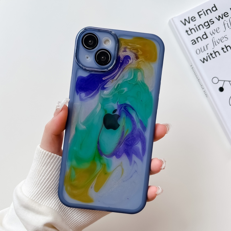 

For iPhone 14 Plus Oil Painting Electroplating TPU Phone Case(Blue)