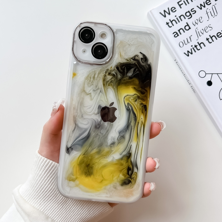 

For iPhone 14 Plus Oil Painting Electroplating TPU Phone Case(White)