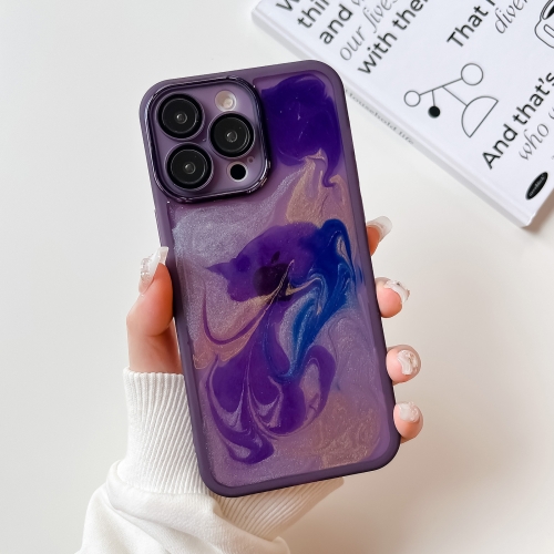 For iPhone 14 Pro Max Oil Painting Electroplating TPU Phone Case(Purple), 6922211897232  - buy with discount