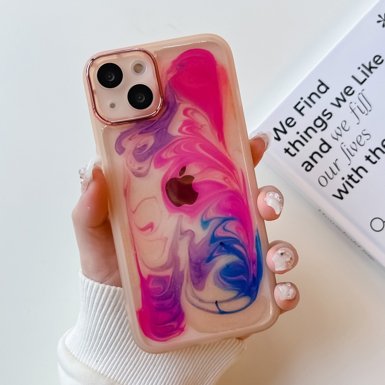 

For iPhone 13 Oil Painting Electroplating TPU Phone Case(Pink)