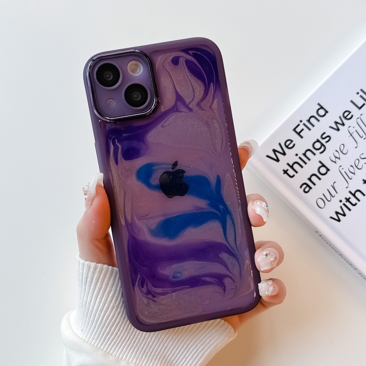 

For iPhone 13 Oil Painting Electroplating TPU Phone Case(Purple)