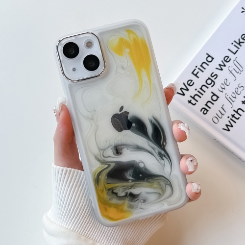 For iPhone 13 Oil Painting Electroplating TPU Phone Case(White) for iphone 11 pro max liquid silicone oil painting rabbit phone case beige grey