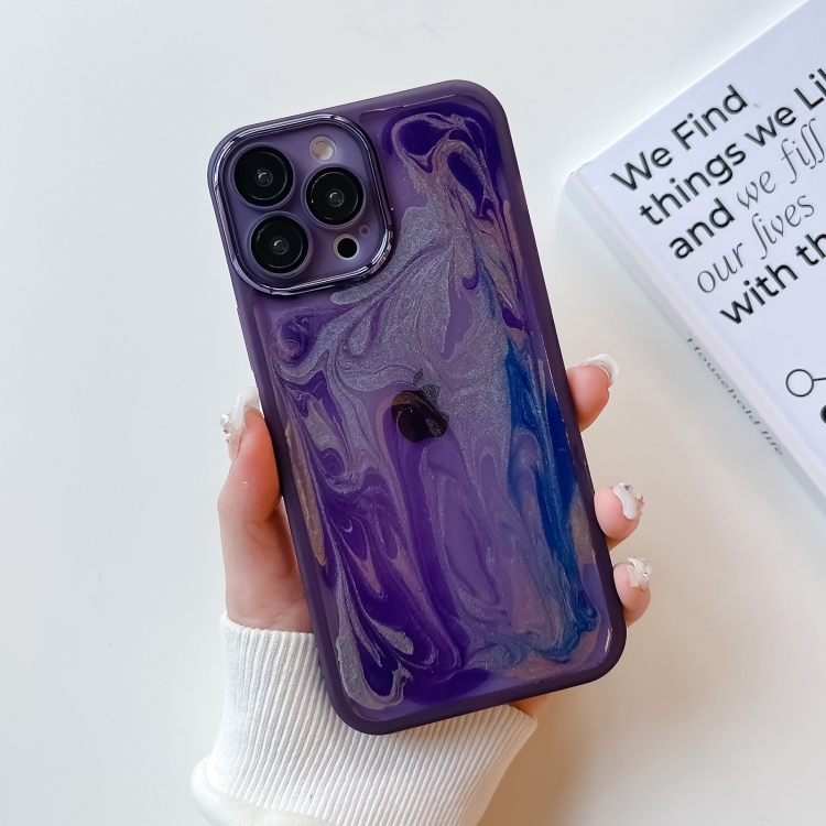 

For iPhone 13 Pro Max Oil Painting Electroplating TPU Phone Case(Purple)