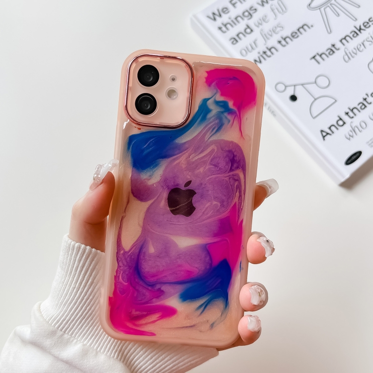 

For iPhone 12 Oil Painting Electroplating TPU Phone Case(Pink)
