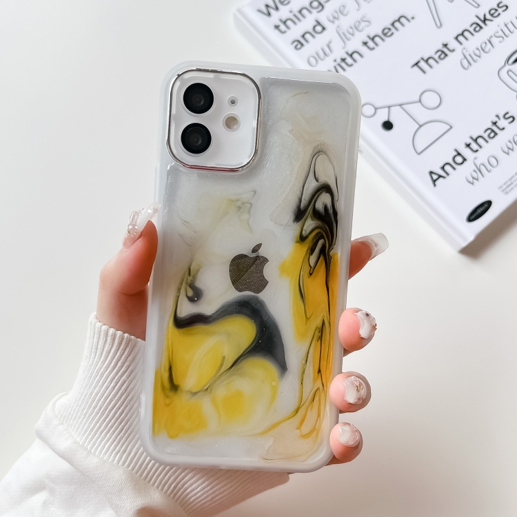 

For iPhone 12 Oil Painting Electroplating TPU Phone Case(White)