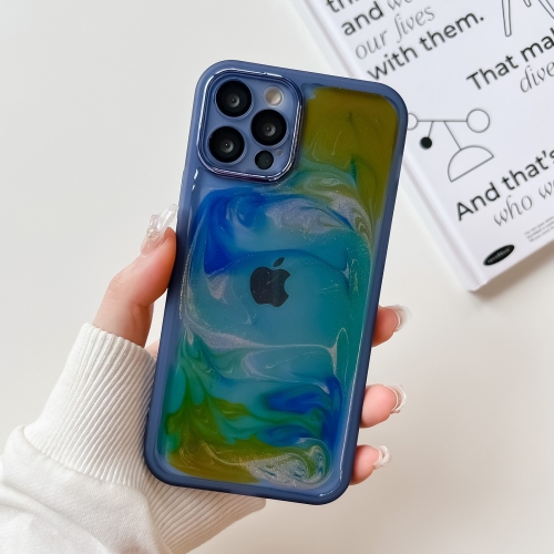 

For iPhone 12 Pro Oil Painting Electroplating TPU Phone Case(Blue)