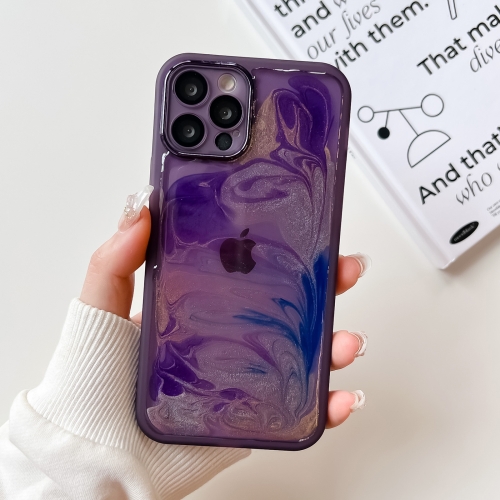 For iPhone 12 Pro Oil Painting Electroplating TPU Phone Case(Purple)