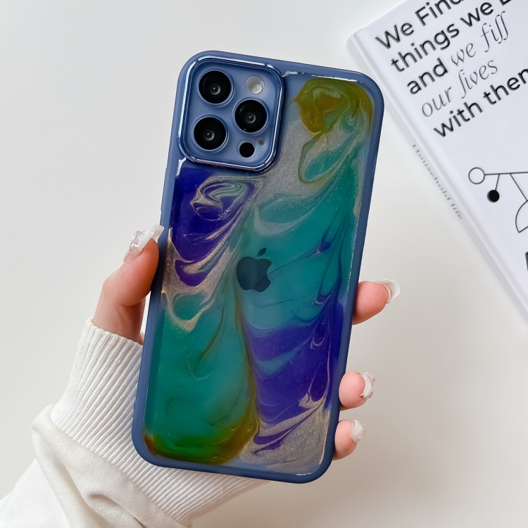 

For iPhone 12 Pro Max Oil Painting Electroplating TPU Phone Case(Blue)