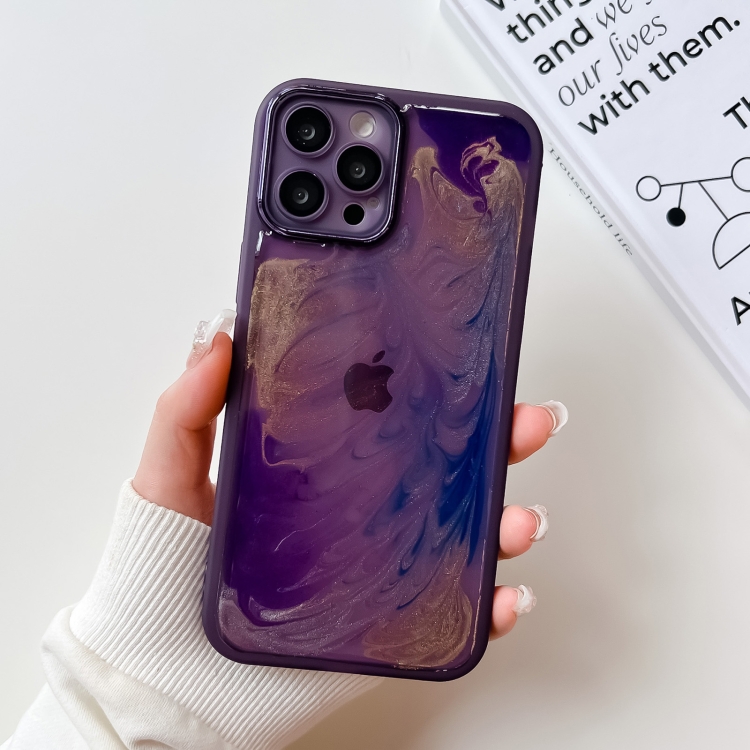

For iPhone 12 Pro Max Oil Painting Electroplating TPU Phone Case(Purple)