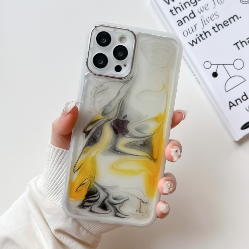 For iPhone 12 Pro Max Oil Painting Electroplating TPU Phone Case(White) for iphone 11 pro max 3d cloud pattern tpu phone case blue