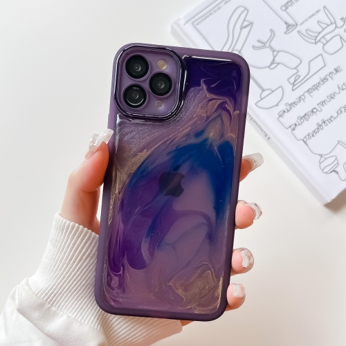 For iPhone 11 Pro Oil Painting Electroplating TPU Phone Case(Purple) for iphone 14 pro precise hole camouflage pattern pc phone case white purple